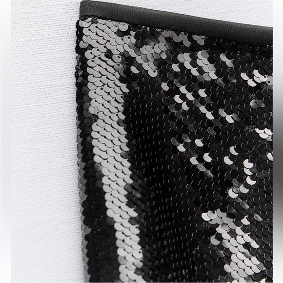 Zara NWT Black Sequin Midi Skirt size M - Picture 6 of 7